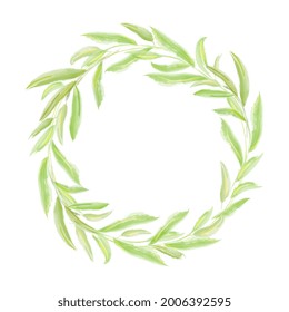 wreath, round frame of twigs. Watercolor leaves and branches. Vector hand drawing.
