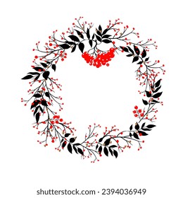 
Wreath with rowan branch and berries.  Isolate on a white background. Vector illustration.
