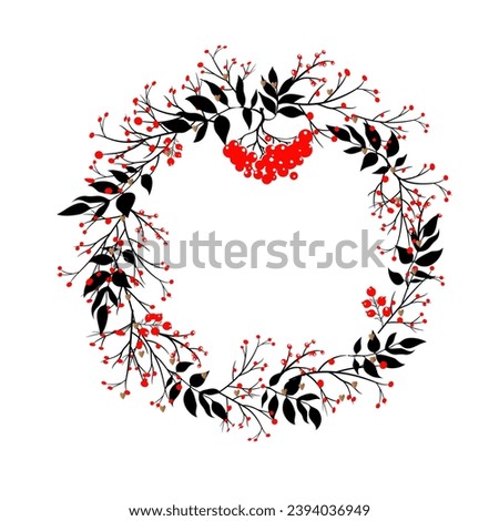 
Wreath with rowan branch and berries.  Isolate on a white background. Vector illustration.