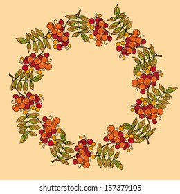Wreath with rowan. Vector background