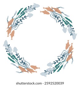 Wreath with school of fish and seaweed, algae