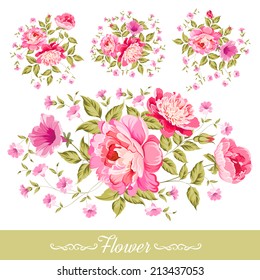 Wreath set of flowers for your design. Vector illustration.