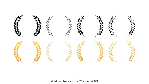 Wreath Set Icons. Silhouette and flat styles. Vector icons.