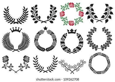 wreath set (roses, laurel, wheat and oak)