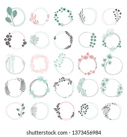 Wreath set. Vector floral illustration with branches, berries and leaves. Nature frame on white background.