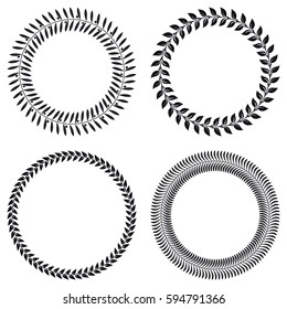 Wreath Set Vector Silhouette. Leaves and Branches Round Frames. Isolated on White