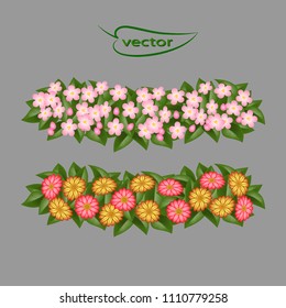 A wreath of small as Apple, cherry or cherry blossoms and field of daisies, side view to put on his head, headdress part of nature as a natural decoration.