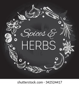 Wreath of spices and herbs, hand-drawn vector illustration