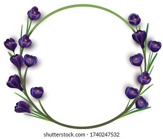 Correa de croco de primavera , marco redondo floral, diseño decorativo, ilustración vectorial