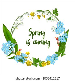 Wreath of spring flowers - pavement, poster, invitation or banner