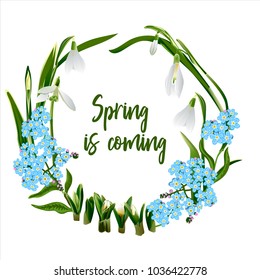 Wreath of spring flowers - pavement, poster, invitation or banner