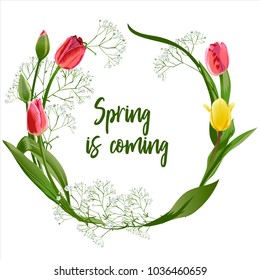 Wreath of spring flowers - pavement, poster, invitation or banner