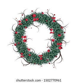 wreath of spruce, rosehips, holiday, new year, christmas