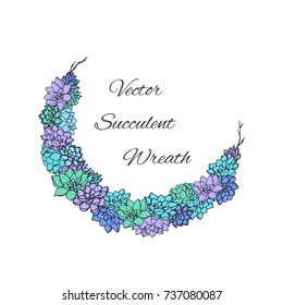Wreath of succulents and tree branches. Usable for wedding invitations, save the date designs, cards and more. Floral frame.
