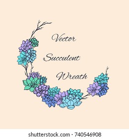 Wreath of succulents and tree branches. Usable for wedding invitations, save the date designs, cards and more. Floral frame design.