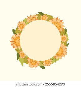 Wreath of sunflowers on a light background