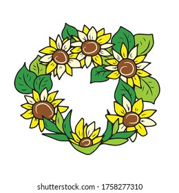 A wreath of sunflowers.Vector design for banners and postcards.Nature.