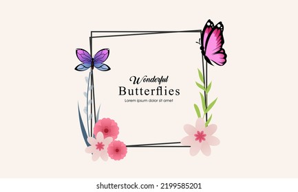 Wreath Template And Butterfly Logo In Watercolor Style