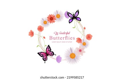 Wreath Template And Butterfly Logo In Watercolor Style