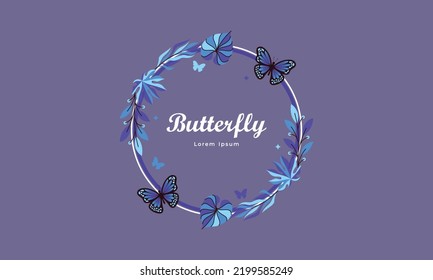 Wreath Template And Butterfly Logo In Watercolor Style