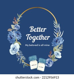 Wreath template with cozy chic wedding concept,watercolor style
