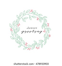wreath with text, flowers, floral vector element.