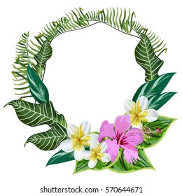 A wreath of tropical flowers and leaves