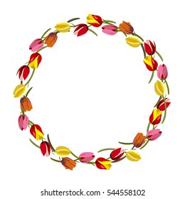 Wreath of tulips in colors, vector