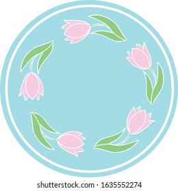 wreath tulips pink round vector