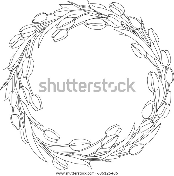 wreath tulips spring coloring page stock vector royalty