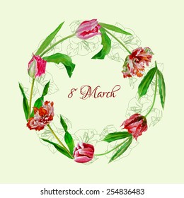 Wreath with tulips. Vector Illustration