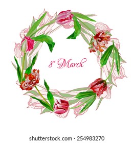 Wreath with tulips. Vector Illustration