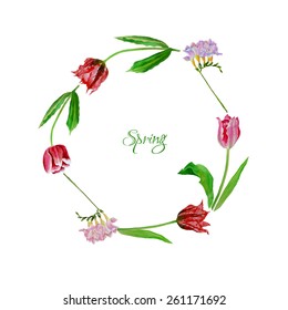 Wreath with tulips. Vector Illustration