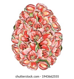A wreath of tulips.Many colors in a circle. For a religious holiday. Communion, confirmation, Palm Sunday. Egg. A greeting picture for Easter or a wedding.
