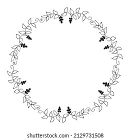 Wreath of twigs and leaves. Floral frame with branches in a circle. plant silhouette for wedding invitations vector