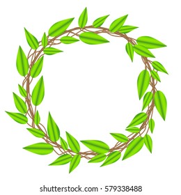 Wreath of twigs with leaves, vector design