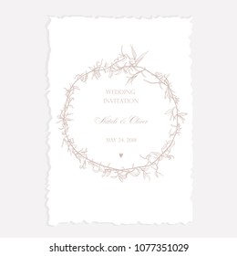 Wreath of twigs and leaves vector. Template for wedding invitation.