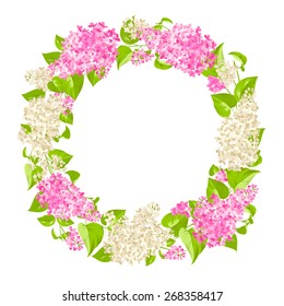 Wreath of twigs of lilac for card design. Vector illustration.