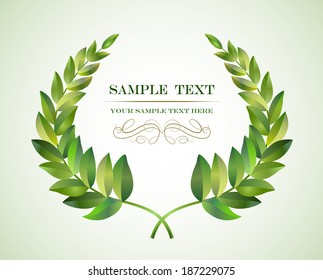 Wreath from two branches with green laurel leaves. Vector drawing.