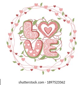 wreath valentines day birds flowers hearts vector greeting card