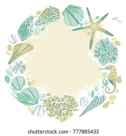 Wreath of various seashells