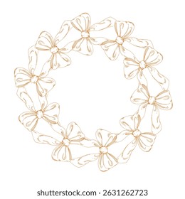 Wreath of vector bows. Handmade ink illustration. For packaging design, cards, cover, prints, product labels and fabric.