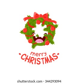 Wreath Vector Cheerful Christmas card. Merry Christmas and Happy New Year