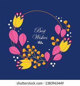 Wreath. Vector floral illustration with branches, berries and leaves. Frame on white background.