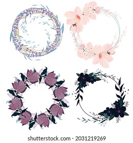 Wreath vector with flower flat design