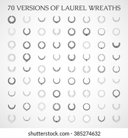 Wreath vector icon set .Laurel wreaths symbol of victory, glory and success. 3d vector illustration. Design element. Top places. Gold, silver, bronze laurel wreath. Vector brush set.