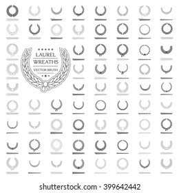 Wreath vector icon set .Laurel wreaths symbol of victory, glory and success. 3d vector illustration. Design element. Top places. Gold, silver, bronze laurel wreath. Vector brush set.