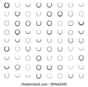 Wreath vector icon set .Laurel wreaths symbol of victory, glory and success. 3d vector illustration. Design element. Top places. Gold, silver, bronze laurel wreath. Vector brush set.