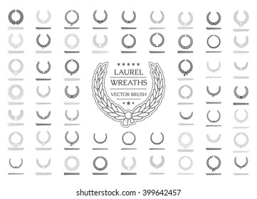 Wreath vector icon set .Laurel wreaths symbol of victory, glory and success. 3d vector illustration. Design element. Top places. Gold, silver, bronze laurel wreath. Vector brush set.