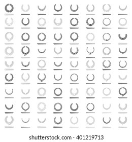 Wreath vector icon set .Laurel wreaths symbol of victory, glory and success. 3d vector illustration. Design element. Top places. Gold, silver, bronze laurel wreath. Vector brush set.